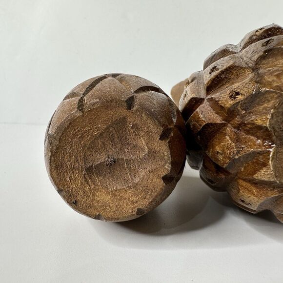 MCM 2 Hand Carved Pineapple Toothpick Holders Appetizer Cheese Kitchen 6" 8" Vtg - Picture 4 of 16